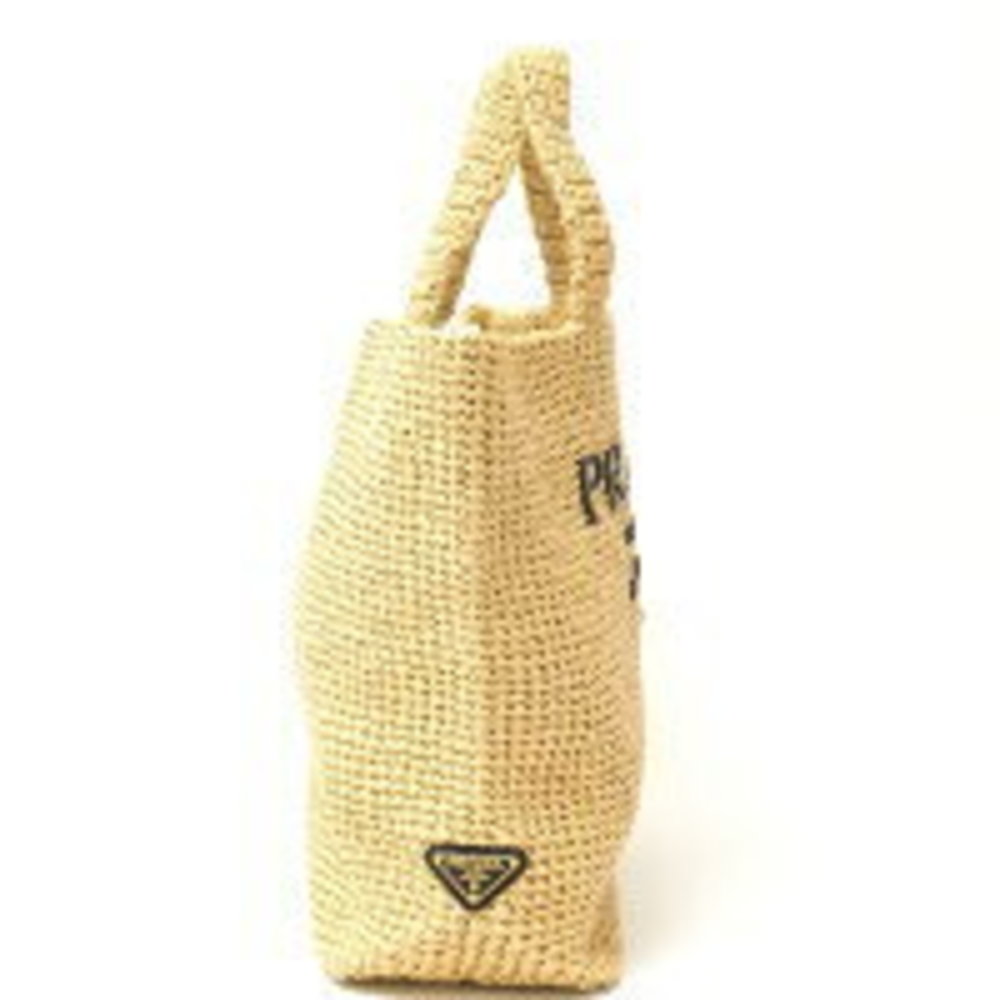 Prada Raffia Tote Bag Beige Black Triangle - Picture 4 of 7